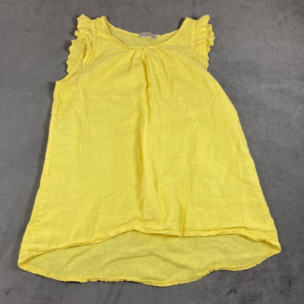 Terzo Millennio Italy Yellow Linen Eyelet Ruffle High Low Tank Top Small
